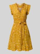 Apricot Knielanges Kleid mit V-Ausschnitt in DUNKEL GELB, Größe XL