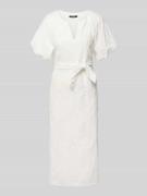 comma Midikleid mit Puffärmeln und Bindegürtel in Sand, Größe 40