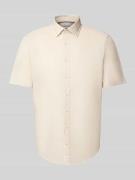 Jake*s Slim Fit Leinenhemd mit Knopfleiste in Sand, Größe XL