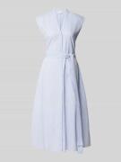 Milano Italy Tailliertes Midikleid aus Baumwoll-Leinen-Mix in Bleu, Gr...