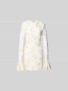 ROTATE Minikleid mit floralem Allover-Stitching in Ecru, Größe 42