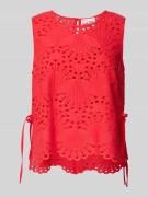 Oui Regular Fit Blusentop mit Lochstickerei in Rot, Größe 34