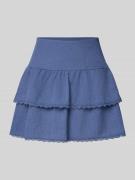 Review Minirock im Stufen-Look mit Spitze in Rauchblau, Größe L