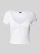 Review Cropped T-Shirt mit V-Ausschnitt in Weiss, Größe L