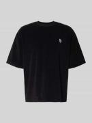 REVIEW T-Shirt mit geripptem Rundhalsausschnitt in Black, Größe L
