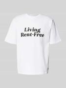 REVIEW T-Shirt mit geripptem Rundhalsausschnitt in Weiss, Größe L
