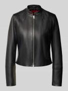HUGO Lederjacke mit Ziernähten Modell 'Lasari' in Black, Größe L