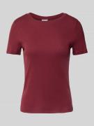Jake*s Casual T-Shirt mit geripptem Rundhalsausschnitt in Dunkelrot, G...