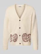 REVIEW Strickjacke mit V-Ausschnitt in Ecru, Größe S