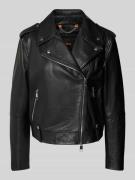 BOSS Orange Regular Fit Lederjacke aus genarbten Rindsleder in Black, ...