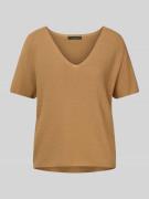 Oui Strickshirt mit V-Ausschnitt in Camel, Größe 34