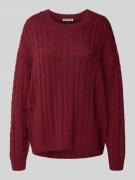 Review Strickpullover mit Zopfmuster und Rundhalsausschnitt in Bordeau...