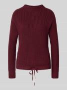 Jake*s Casual Strickpullover mit gerippten Abschlüssen in Aubergine, G...