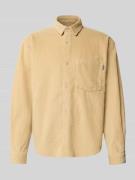 REVIEW Regular Fit Cordhemd mit Label-Detail in Beige, Größe L