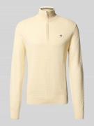 Gant Strickpullover mit Label-Stitching in Offwhite, Größe L