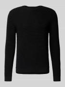 REVIEW Strickpullover mit Strukturmuster in Black, Größe L