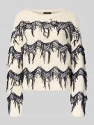 Oui Strickpullover mit Applikationen in Offwhite, Größe 38