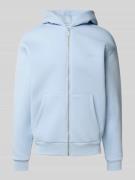 REVIEW Regular Fit Sweatjacke mit Logo-Applikation in Eisblau, Größe L