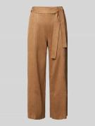 Zero Hose in Leder-Optik mit Bindegürtel in Hellbraun, Größe 42