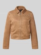Zero Jacke in Leder-Optik mit Nietenbesatz in Hellbraun, Größe 34