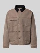 REVIEW Jeansjacke mit Kentkragen in Dunkelbraun, Größe L