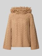 Marc Cain Wollpullover mit Zopfmuster in Camel, Größe 38