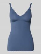 Skiny Trägertop mit V-Ausschnitt und Wellensaum in Rauchblau, Größe 36
