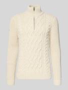 Superdry Strickpullover mit gerippten Abschlüssen in Offwhite, Größe L