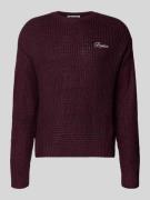 REVIEW Strickpullover mit Rundhalsausschnitt in Dunkelrot, Größe L