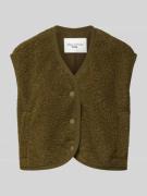 Marc O'Polo Denim Boxy Fit Teddyfell-Weste mit Druckknopfleiste in Oli...