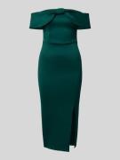 Lipsy Off-Shoulder-Kleid mit Gehschlitz in Dunkelgruen, Größe 38