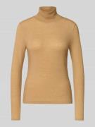 Windsor Longsleeve mit geripptem Stehkragen in Camel, Größe 34