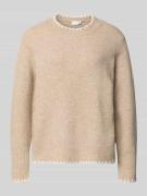 Vila Strickpullover mit Stitchings und Rundhalsausschnitt in Beige, Gr...