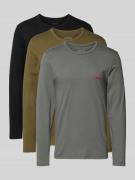 HUGO Regular Fit Langarmshirt aus reiner Baumwolle im 3er-Pack in Oliv...