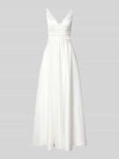 Luxuar Abendkleid aus Satin mit Eingrifftaschen in Offwhite, Größe 36