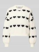 Pieces Relaxed Fit Strickpullover mit Herzprint Modell 'NOVE' in Ecru,...