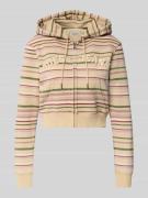 Guess Jeans Cropped Sweatjacke mit Kapuze in Beige, Größe L