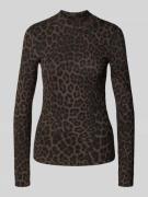 Jake*s Casual Slim Fit Longsleeve mit Allover-Animal-Print in Dunkelbr...