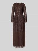 LACE & BEADS Maxikleid mit Rundhalsausschnitt in Dunkelbraun, Größe L