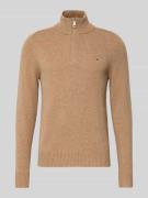 Tommy Hilfiger Regular Fit Troyer aus reiner Wolle in Camel, Größe L