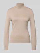 comma Slim Fit Rollkragenpullover mit gerippten Abschlüssen in Taupe, ...
