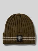 Blauer Usa Beanie aus Viskose-Kaschmir-Mix in Oliv, Größe XS
