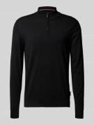 HECHTER PARIS Strickpullover mit Stehkragen und Reißverschluss in Blac...