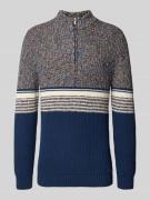RAGMAN Slim Fit Troyer in Strick-Optik Modell 'Mouline' in Marine, Grö...