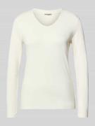 More & More Longsleeve mit V-Ausschnitt in Offwhite, Größe 36
