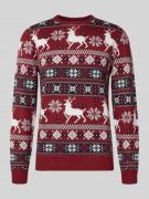 Lindbergh Strickpullover im Allover-Look in Bordeaux, Größe L