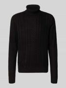 Jack & Jones Rollkragenpullover mit Zopfmuster Modell 'PAUL' in Black,...