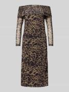 ICHI Slim Fit Midikleid mit Allover-Animal-Print Modell 'Parda' in Bei...