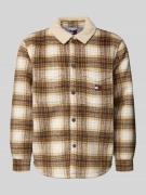 Tommy Jeans Oversized Hemdjacke mit Allover-Muster in Beige, Größe L