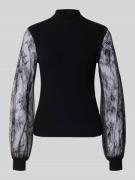 Oui Pullover aus Viskose-Mix mit Ärmeln aus Spitze in BLACK, Größe 40